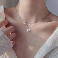 shiny butterfly necklace female exquisite double layer pendant clavicle chain necklace for women wedding party neck jewelry gift