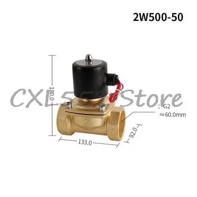 

1Pc 2W500-50 2" BSP DC12V DC24V AC220V Solenoid Valve Brass Pneumatic Valve NC Normal Close for Water Oil Gas