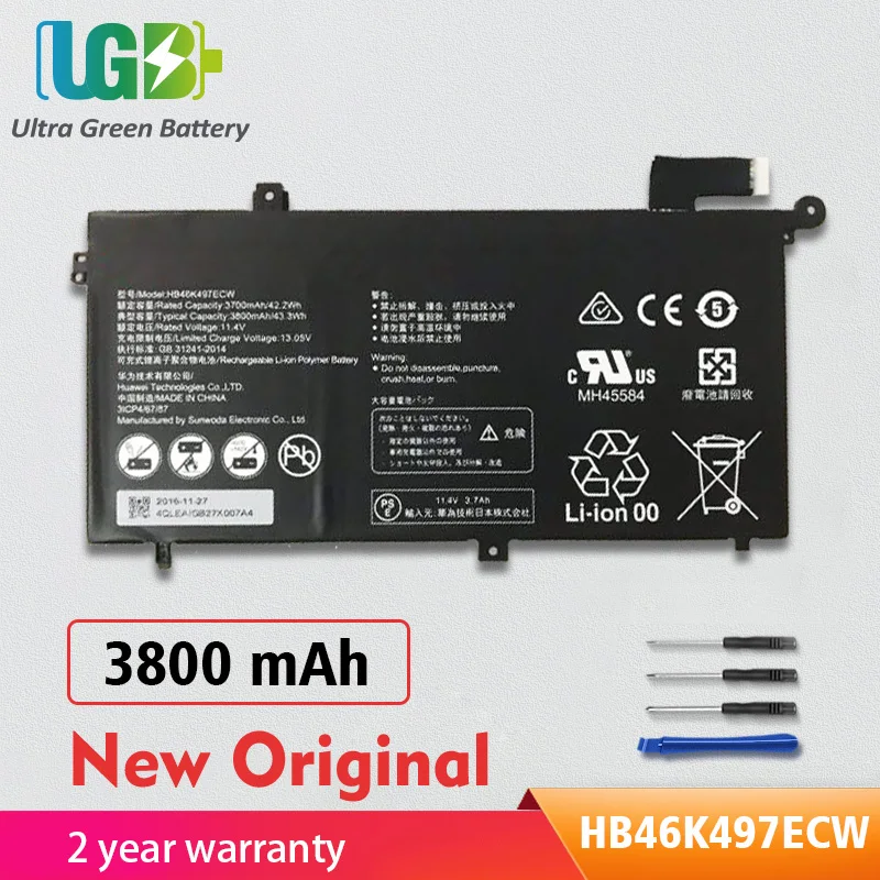 

UGB New Original HB46K497ECW Battery For Huawei Matebook D 2018 PL-W19 PL-W09 PL-W29 MRC-W00 MRC-W60 3800mAh / 43.3Wh / 11.4V