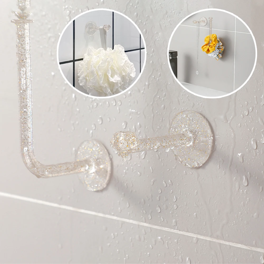 

New Transparent Crown Crystal Hook Hole Free Self-adhesive Hook Hairpin Storage Rack Small Object Hanger Bathroom Storage Hook