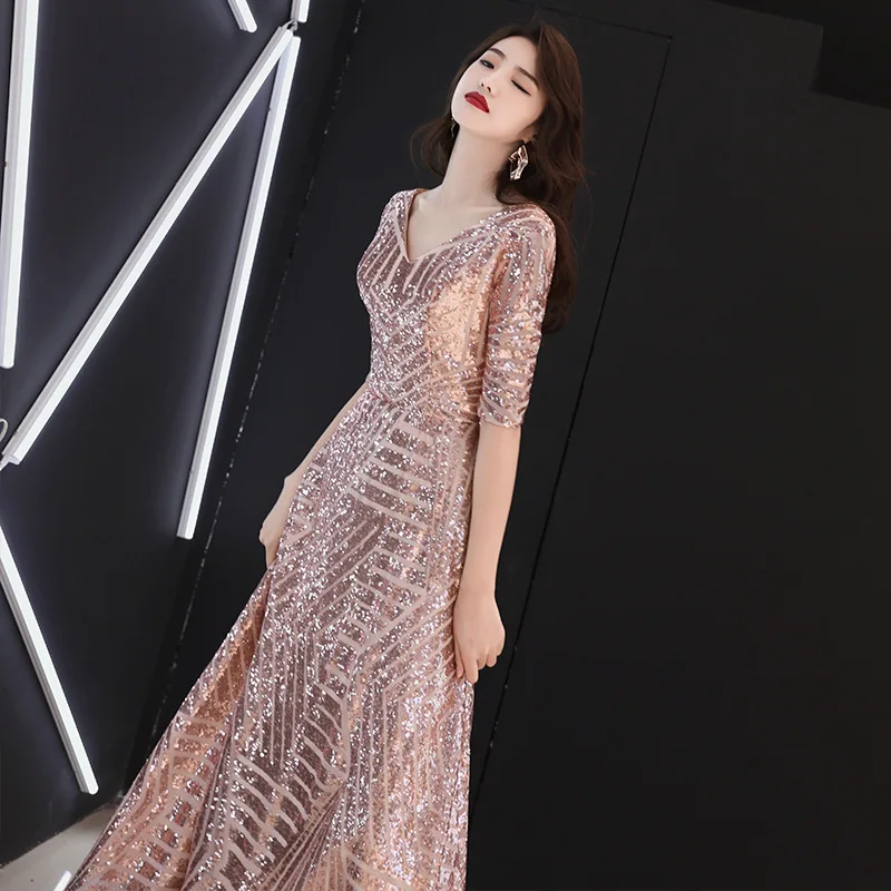 

Evening Dress for Women 2021 New Banquet Fashion Elegant Host Socialite Dinner Party Sequined Long Performance Skirt