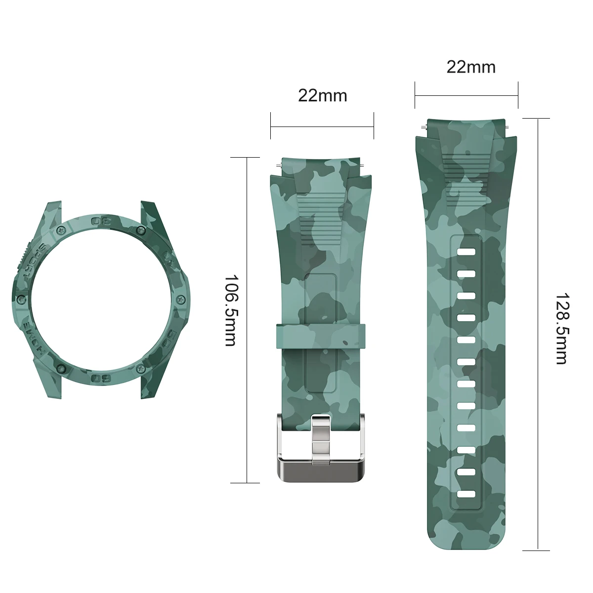 Camo Watch Case With Silicone Strap 22MM Replacement Band For Huawei Watch GT3 Camo Set Of Watch Protective Cover Soft Wristband