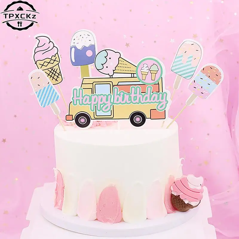 

DIY Baking Ice Cream Car Plug-in Flag Summer Style Birthday Cake Decoration Birthday Party Dessert Table Summer Decoratinon 1set