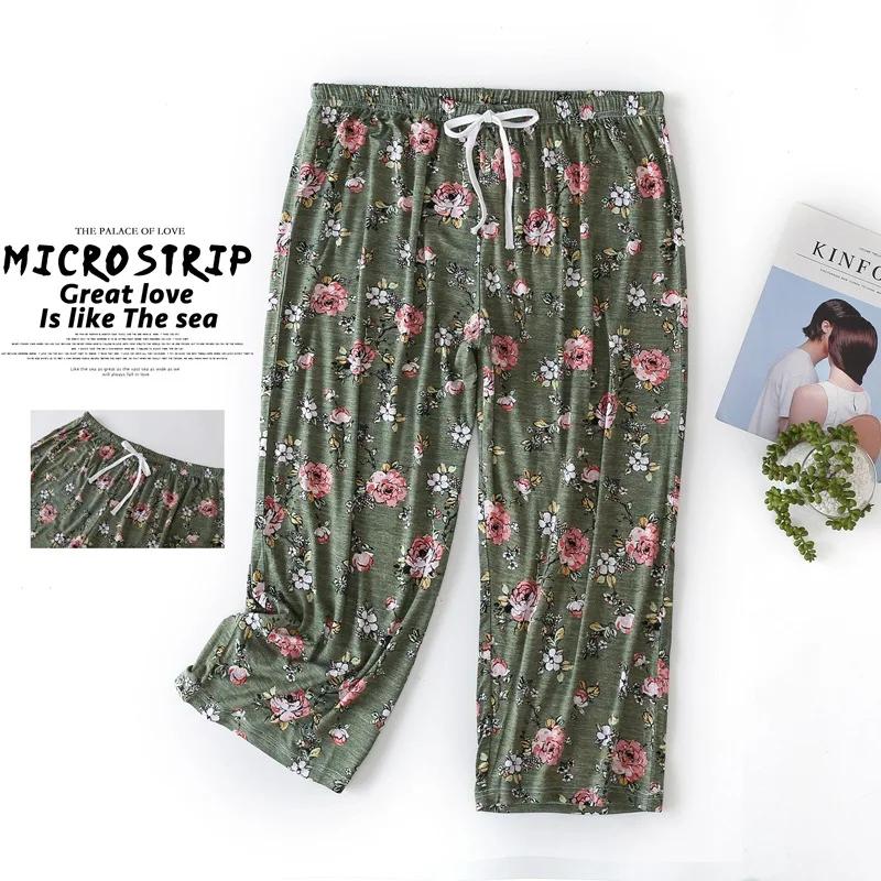Women's Homewear Pants Drawstring Calf-Length Sleepants Flower Print Cozy Fashion Sleepwear Pant Plus Size Spring Pajamas