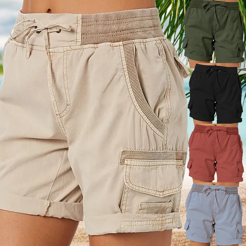 2023 Fashion Women Summer Shorts Outdoor Beach Shorts Quick-drying Bermuda Shorts High Waist Casual Drawstring Wide Leg Shorts