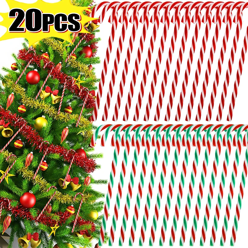 

10/20pcs Christmas Candy Cane Pendant Xmas Tree Acrylic Hanging Twisted Crutch Ornaments New Year Party Home Decoration Gifts