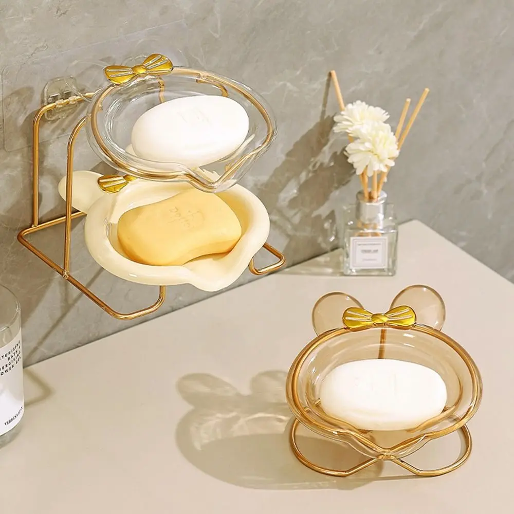 

ABS Bowknot Soap Dish NEW Double Layer Punch-Free Soap Box Drawer Draining Holder Soap Organizer Rack Bathroom