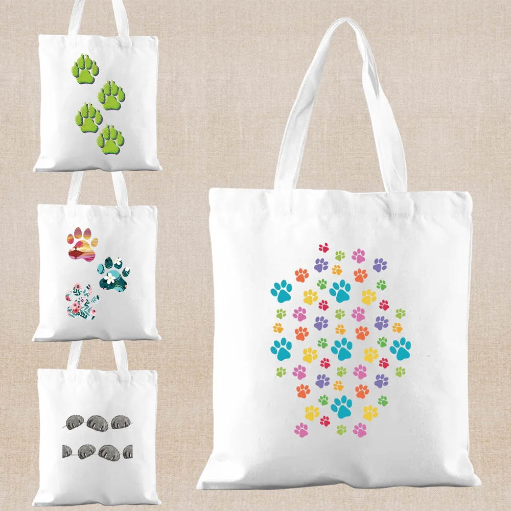 

Footprints Print Shopping Bags Casual Tote Bags Fashion Travel Canvas Shoulder Bag Women Shopper Handbags Foldable Eco Cloth Bag