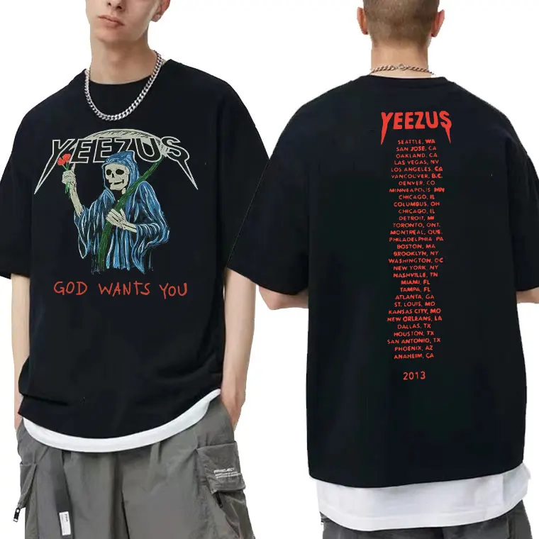 

Reaper God Wants You Kanye West Double Sided Print T-shirt Man Skeleton Graphic T-shirts Men Women Hip Hop Oversize Tshirt Tops
