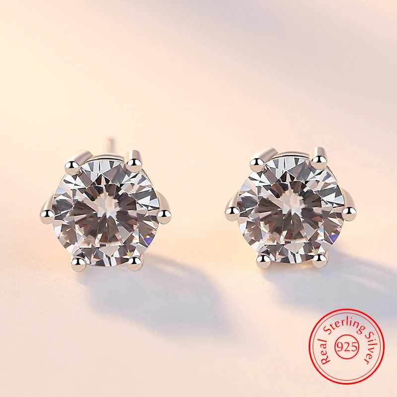 

Genuine 925 Sterling Silver Women's High Quality Fashion Jewelry Crystal Zircon Stud Earrings XY0226