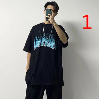 

Short-sleeved T-shirt men's trendy brand Hong Kong style Harajuku bf five-point sleeve male handsome