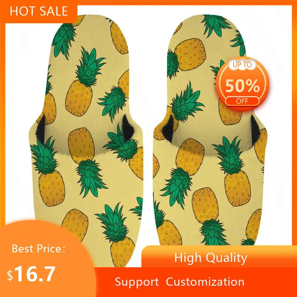 

2017 зимние теплые мягкие плюшевые хлопковые тапочки с рисунком ананаса, слипы для мужчин, повседневная домашняя нескользящая обувь для дома