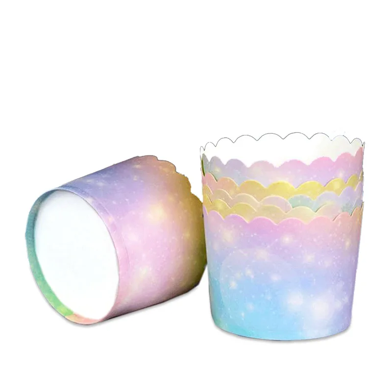 

25PCS Cake Paper Cup Curled Muffin Cup Gradient Cup Happy Unicorn Birthday Party Supplies Kids Favor Hawaii Party Wedding Supply