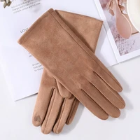winter plus velvet thick suede leather sports ski cycling warm mittens womans full finger touch screen driving gloves r90