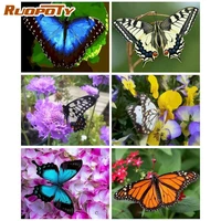 ruopoty acrylic paint by numbers with frame handwork picture butterflies animals home garden diy gift coloring on number 60x75cm