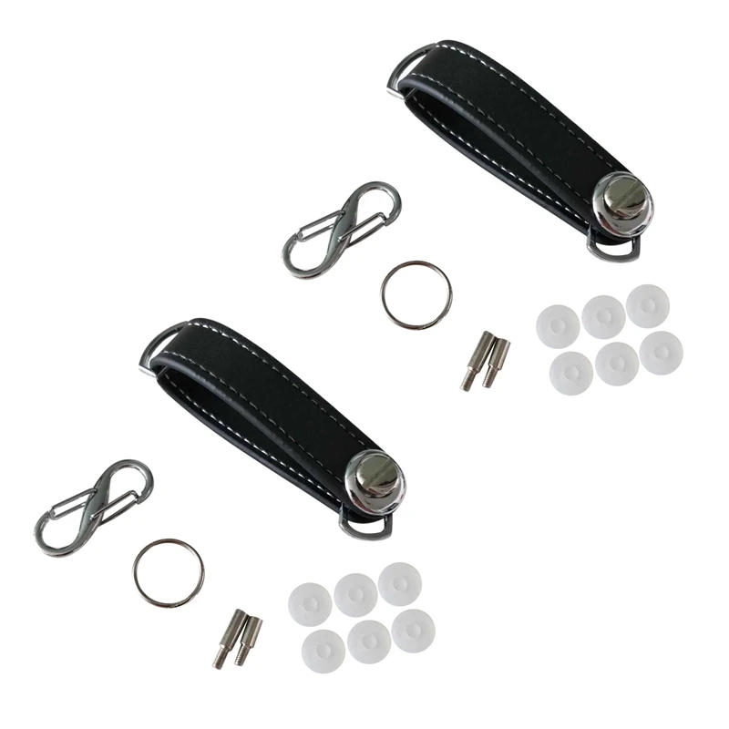 

2X Fashion Car Key Pouch Bag Case Wallet Holder Chain Key Wallet Ring Pocket Key Organizer Smart Leather Keychain Black