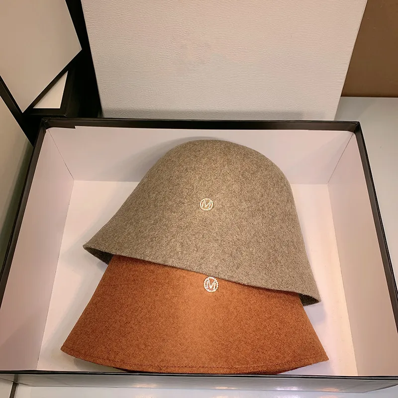 

202304-yk dropshipping Japan custom wool felt m letter solid leisure lady bucket cap women fishermen hat wholesale