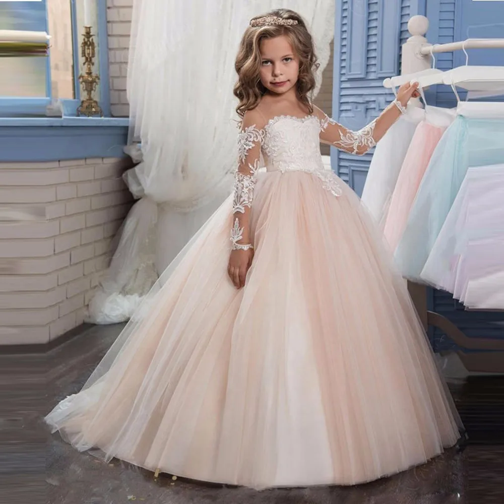 

Bridesmaid Costume Dress For Girls Children Long Lace Princess Party Wedding Children's Dress Clothes for Teenager 10 12 Y