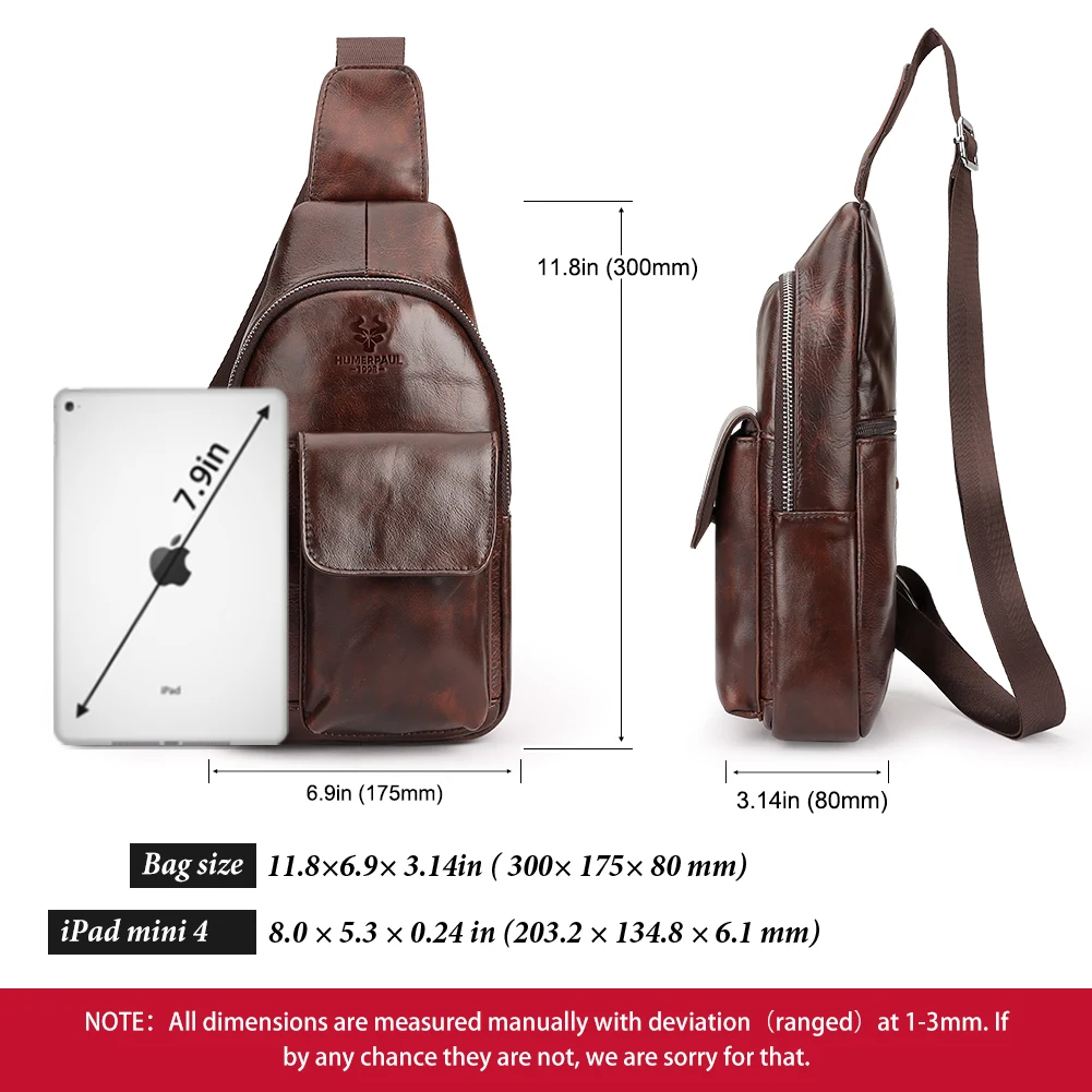HUMERPAUL Genuine Leather Chest Bag for Men Anti-thef Travel Shoulder Bag Luxury Designer Male Satchel Sling Bag High Quality