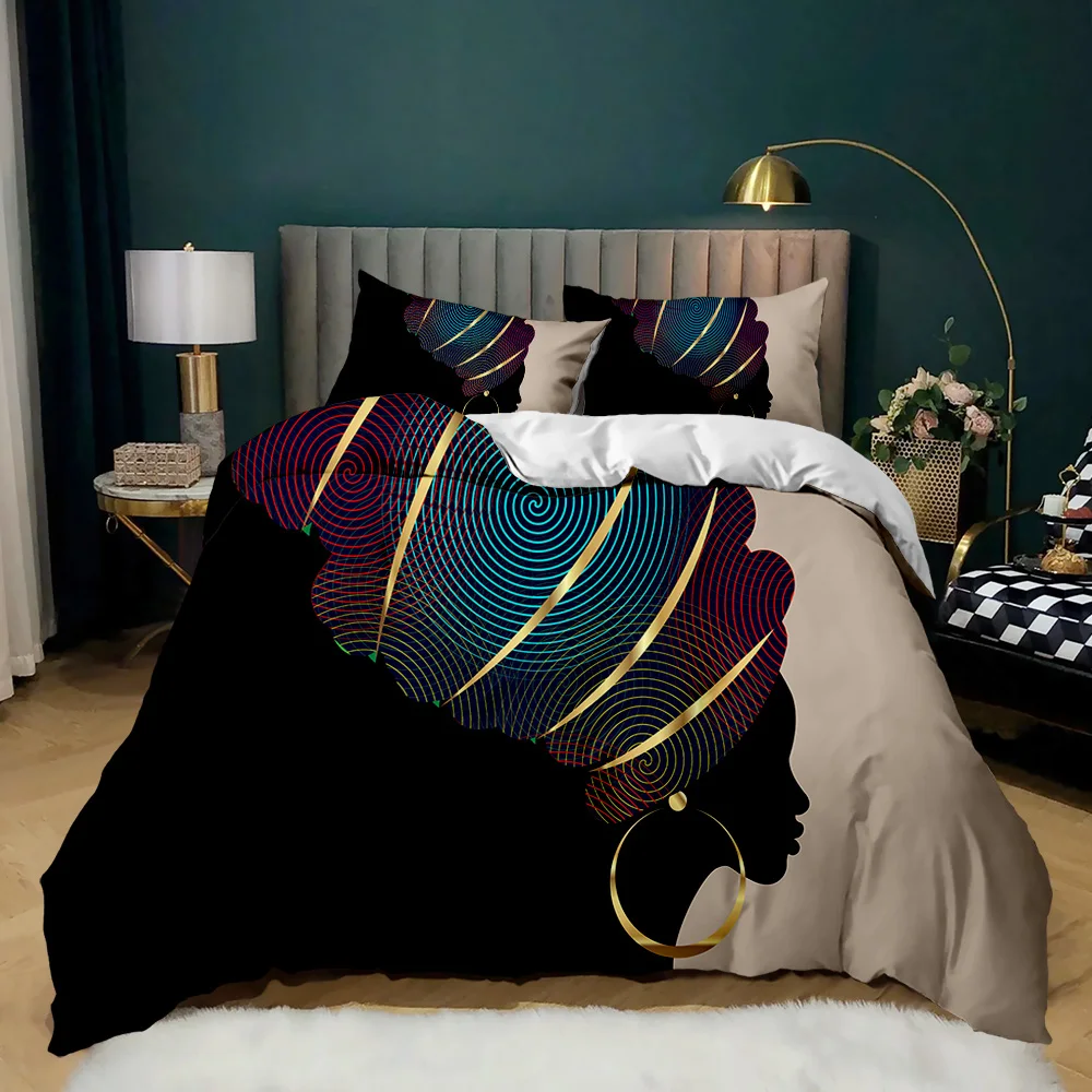 

Bedding Set Ethnic Afro Traditional Exotic Queen King Polyester Qulit Cover African Woman Duvet Cover Set African Stripe Twin