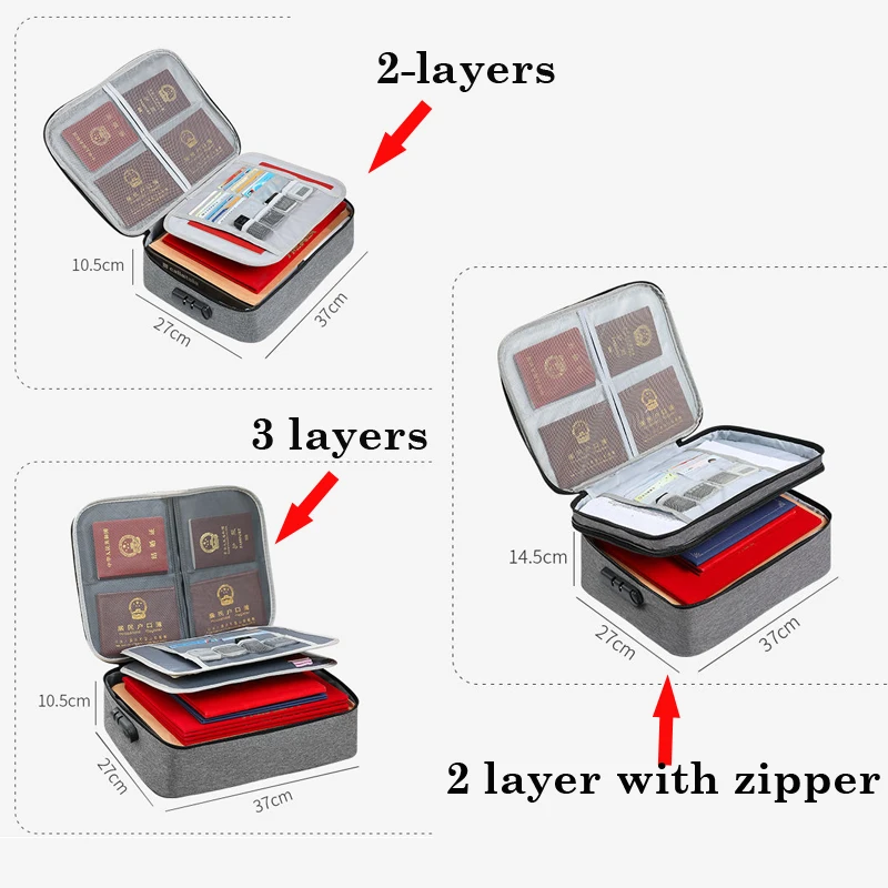 Вместительная 3-слойная сумка-Органайзер с замком для документов путешествий