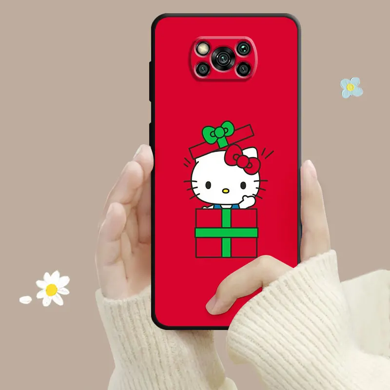 Чехол для телефона Xiaomi POCO X3 NFC X4Pro X5 M3 F5 Pro F1 Mi 11 12 Lite 13 10T 11T 12X 9 9T Red Christmas Hello Kitty Family