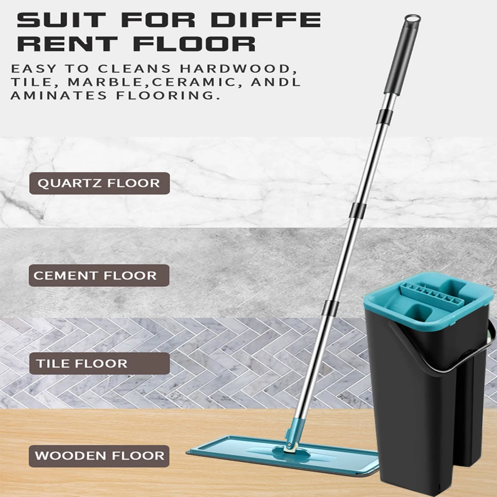 Швабра для мытья полов с отжимным ведром домашняя ручная стирка бытовые чистящие