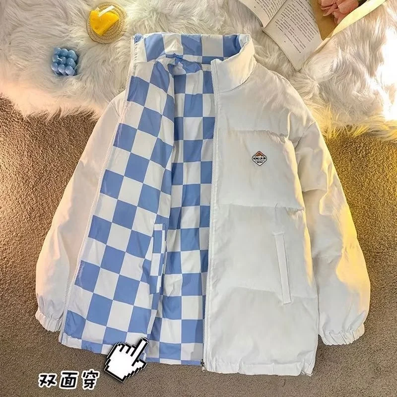 New men and women clothes winter jacket Youth Fashion Solid cotton coat Harajuku Temperament Single Stand Collar Simple parkas