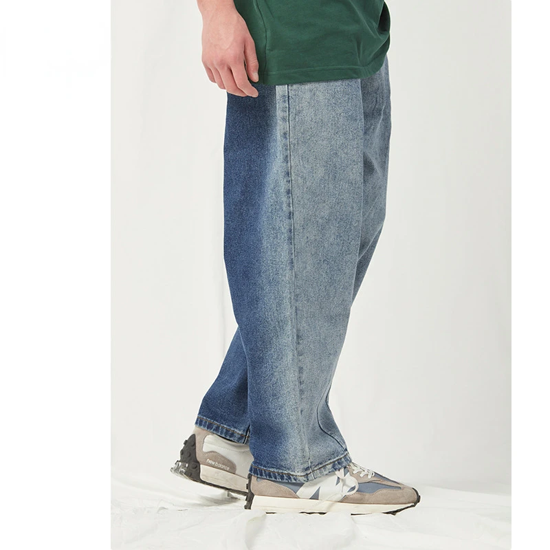 2023 New High Quality Front Back Gradient Two-color Wide-leg Jeans Loose Retro Washed Silhouette Japanese Straight Pants Street