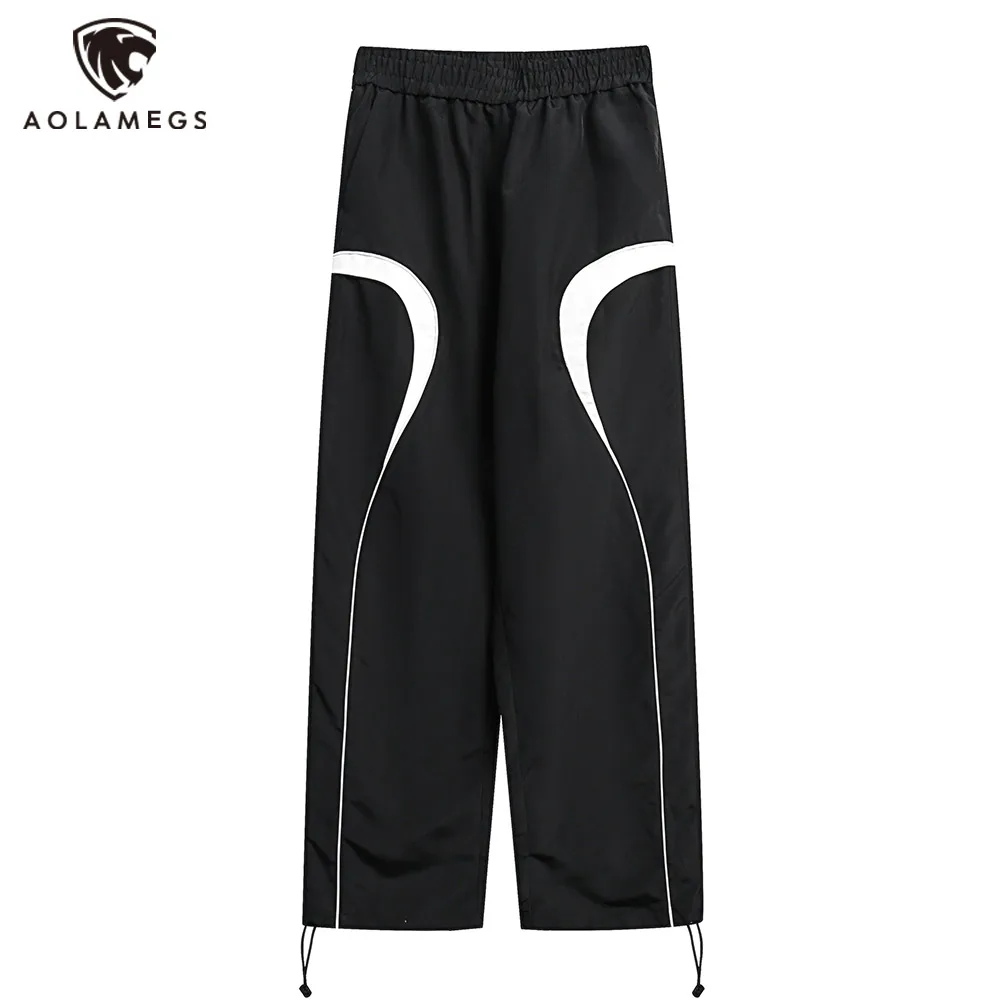 

Брюки спортивные в стиле оверсайз для мужчин и женщин, прямые спортивные штаны с цветными вставками, с эластичным поясом, с регулируемыми штанинами