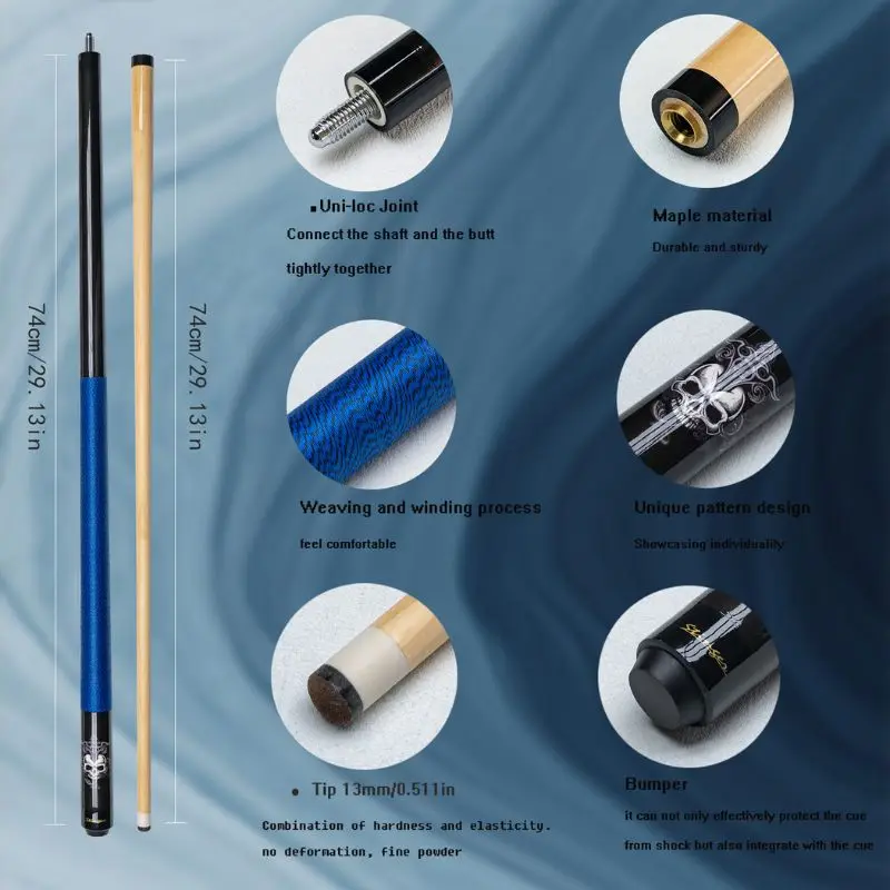 Бильярдный Кий дизайн черепа для Хэллоуина-многослойный наконечник с синей