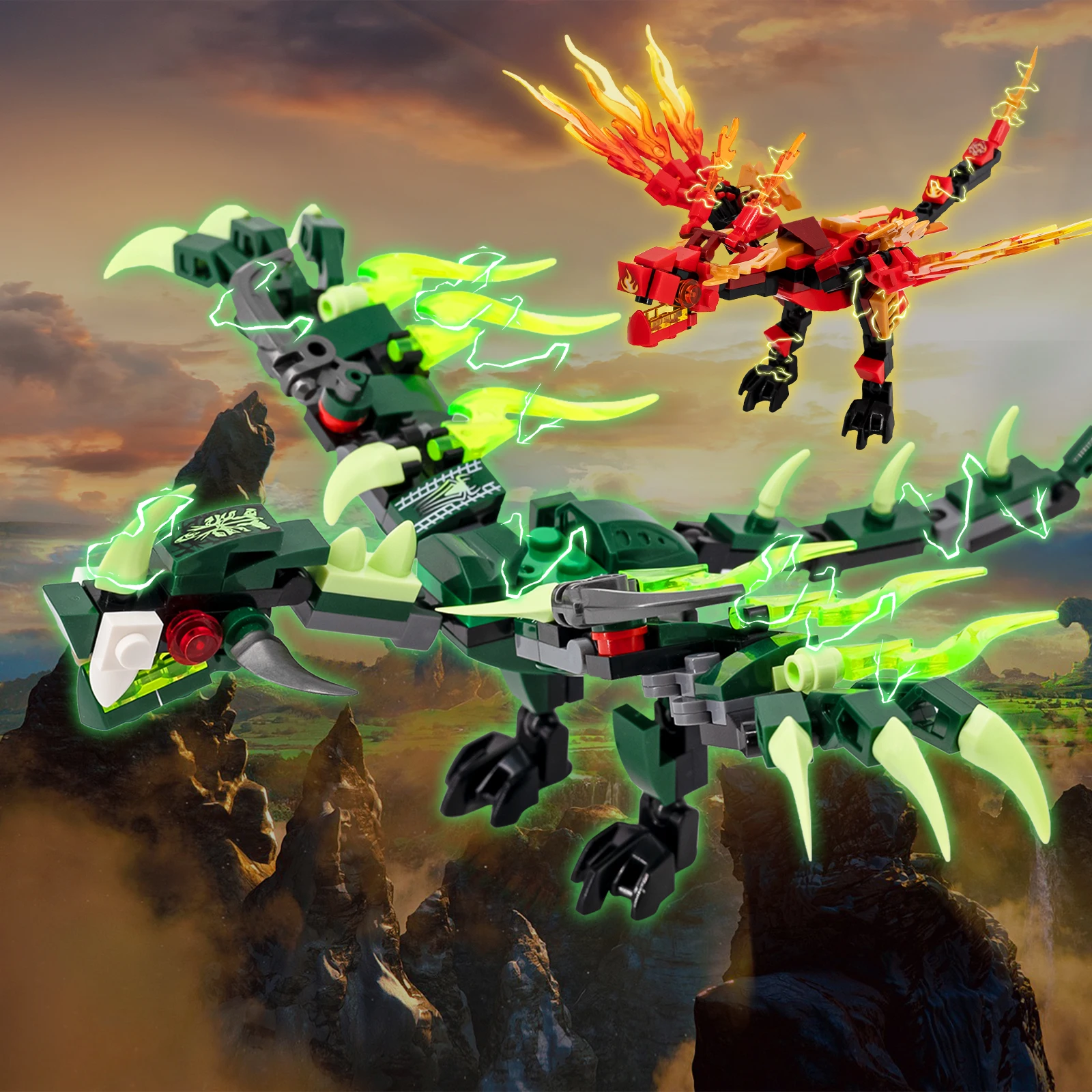 

Набор строительных блоков: дракон, красный, зеленый, синий