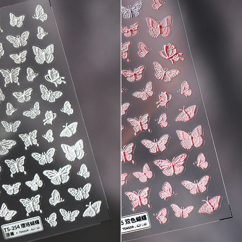 

1 Sheet 5D Realistic Relief Vivid White Blue Red Dancing Butterfly Adhesive Nail Art Stickers Decals Manicure Ornaments