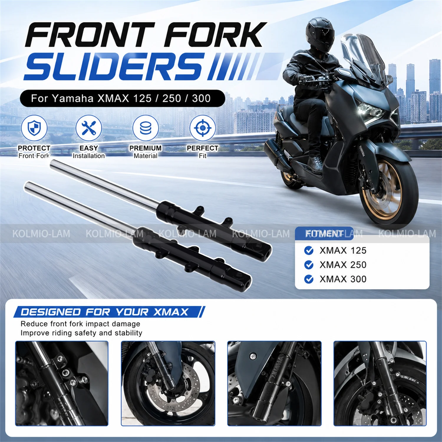 Фото Подходит для YAMAHA XMAX300 2018-2026, XMAX125, XMAX250. Аксессуары для мотоциклов. Комплект передней амортизационной вилки. Демпфер в сборе. №1