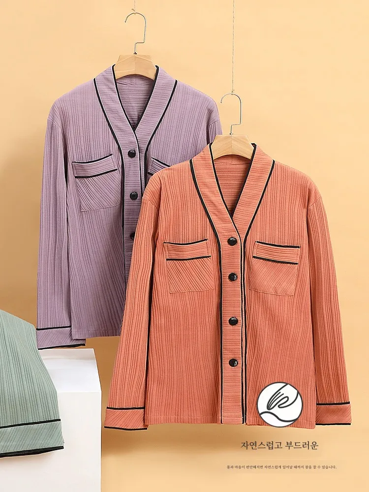 Новинка 2024 женские пижамы из чистого хлопка на весну и осень домашняя одежда с