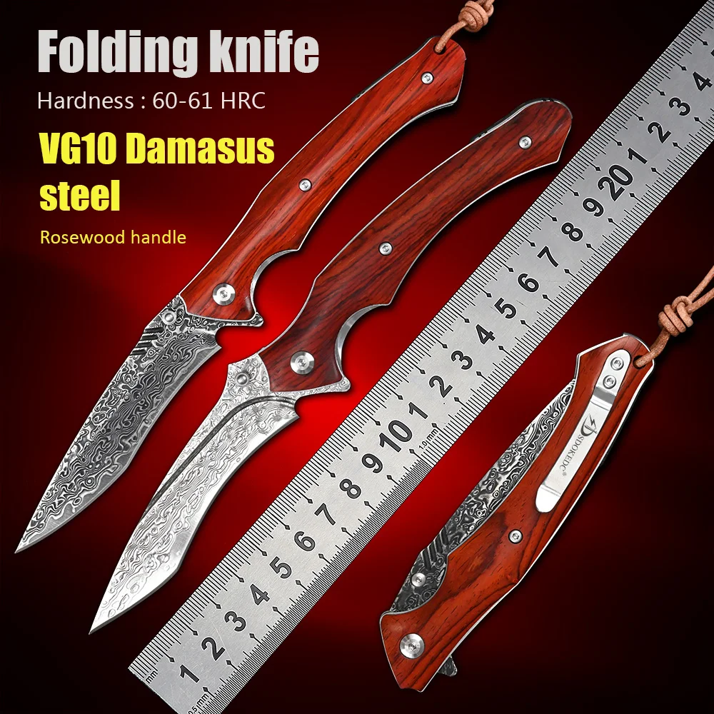 

VG10 Damaskus Steel Pocket Knives Camping Utility Self Defense EDC Tool Tactical Survival Hunting Folding Knife