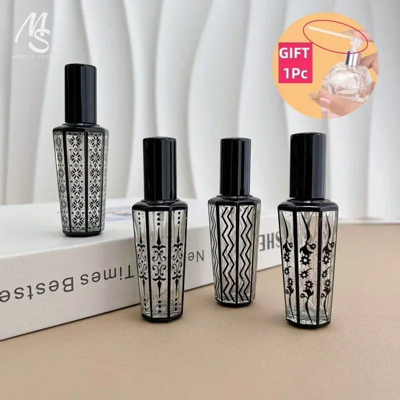 Стеклянный флакон-распылитель для духов 15 мл с уникальным черным узором