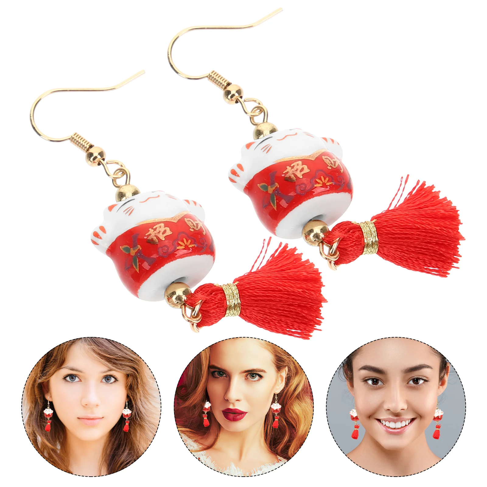 

Lucky Cat Earrings Ladies Earrings Chinese Red Earrings Chinese Style Fortune Cat Earrings Ceramics Maneki Neko Jewelry Miss