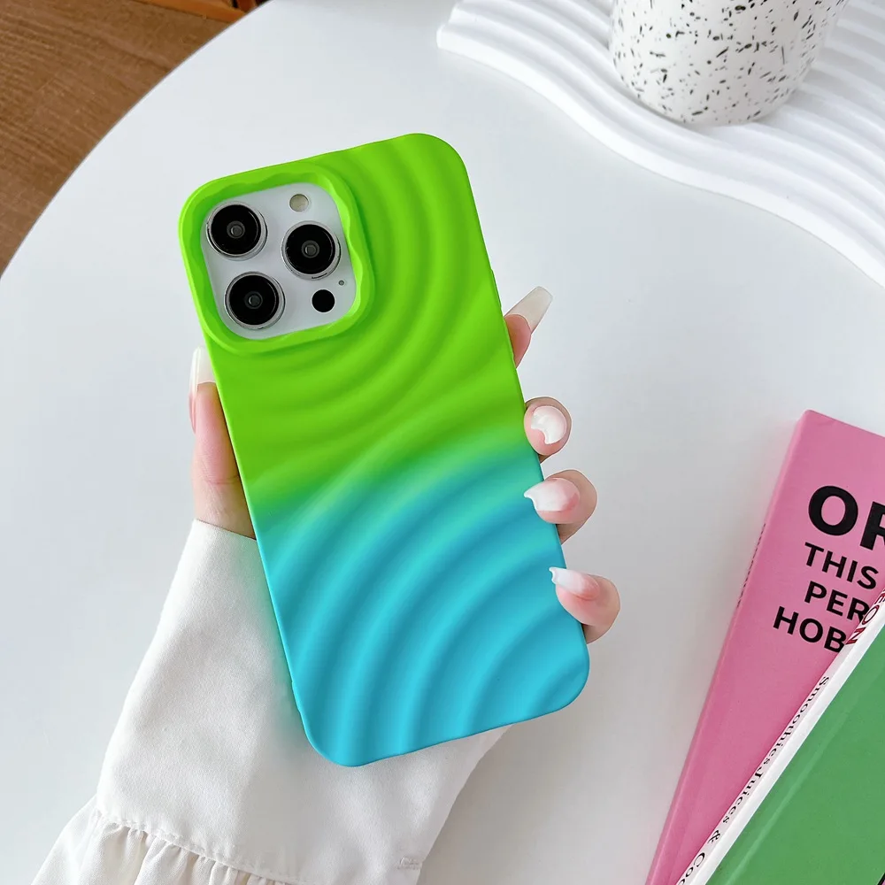 

Soft Shockproof Crease Water Ripple Phone Case For iPhone 11 12 13 14 Pro Max X Xs XR Max Candy Gradient Bumper Silicone Cover