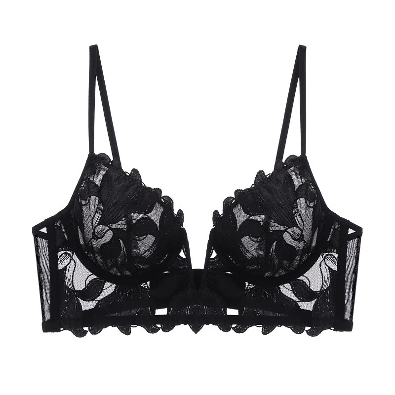 

Sexy French Lace Embroidery Bra Lingerie Women Underwear Push Up Floral Transparent Wedding Brassiere Deep V Bras Soutien Gorge