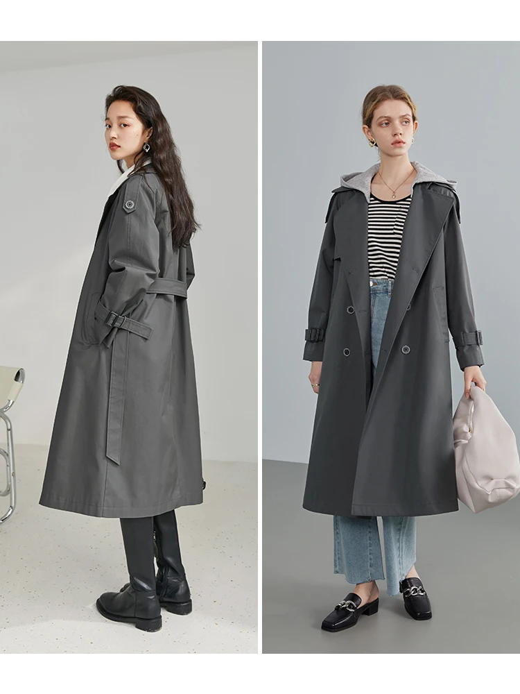 Женский однобортный Тренч FSLE однотонный офисный Повседневный с отложным