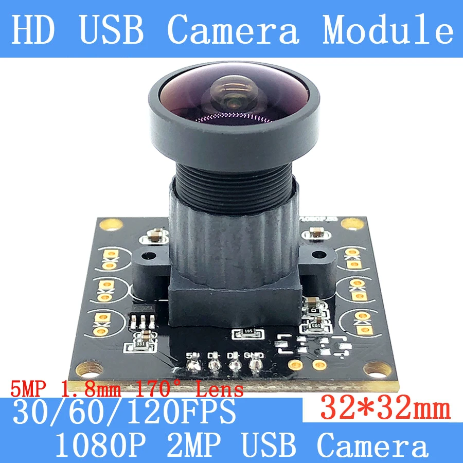 32*32 мм 2MP 170 ° широкоугольная камера 1920*1080P 30/60/120fps Mini CCTV Linux OTG UVC веб-камера USB модуль