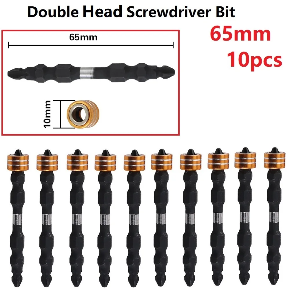 

10Pcs Double Head Precision Screwdriver Bit Set Magnetic Ring 65mm Hex Shank Electric Screw Driver Bits