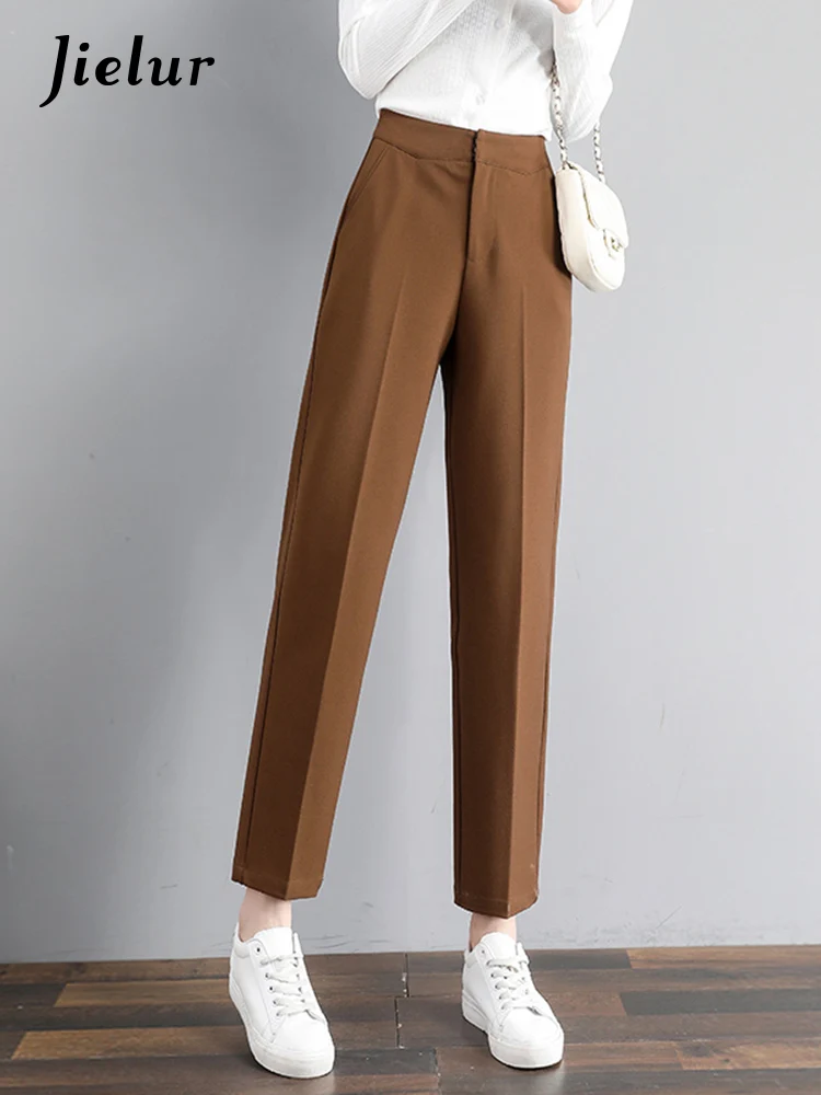 Jielur Летние тонкие стильные стройнящие женские Костюмные брюки с высокой талией