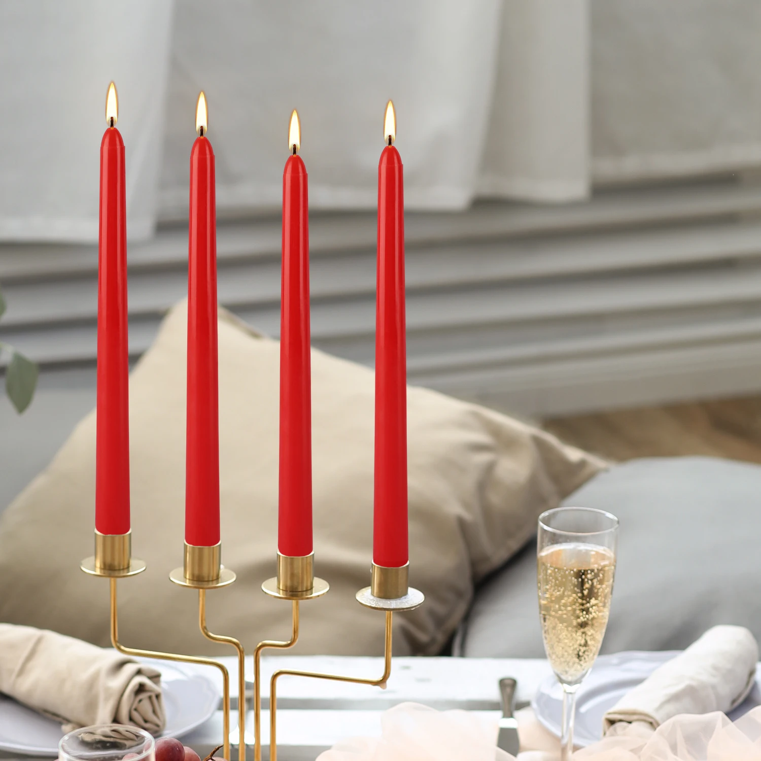 24 штуки 10-дюймовых красных маленьких восковых свечей без капель дыма