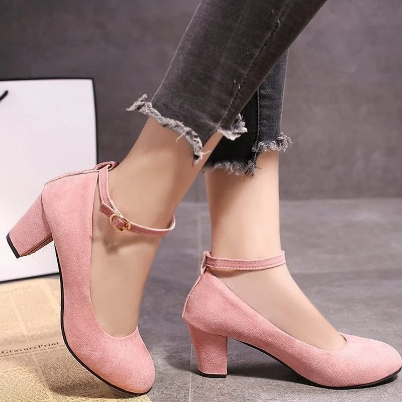 Women's Pumps 2022 Spring Autumn Simple Flannel High Heels Chunky Heel Shoes Women Fashion Buckle High Heel Pumps of Women Party