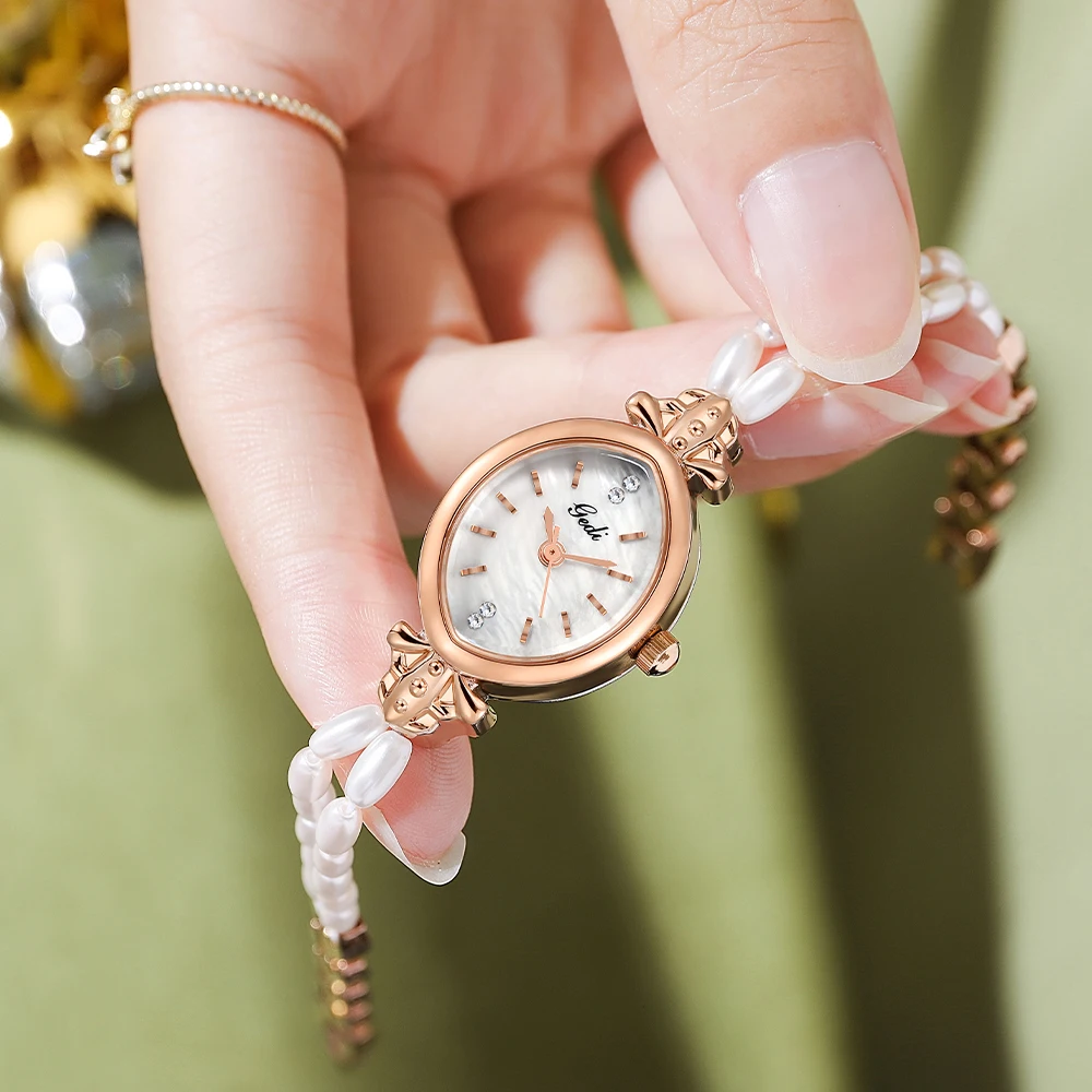 GEDI Роскошные женские часы-браслет овальной формы элегантный жемчужный ремешок