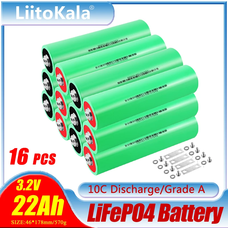 

16 шт. LiitoKala 3,2 в 22 Ач lifepo4 аккумулятор 10C разряд для DIY 12 В 48 В Электрический RV Golf автомобиль уличный аккумулятор на солнечной энергии