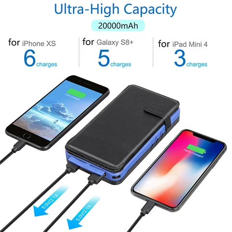 Складной аккумулятор на солнечной батарее 20000 мАч Qi Беспроводное зарядное устройство Powerbank для iPhone 14 Xiaomi Huawei Портативная солнечная панель Запасная батарея