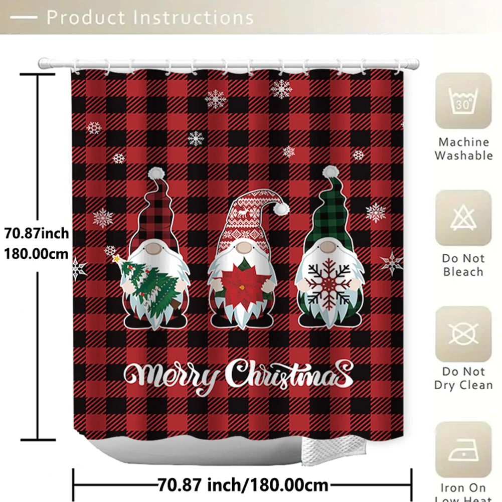 Рождественская занавеска для душа в ванной комнате 180x180 см мультяшная